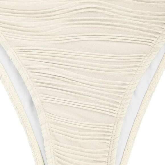 Women Strapless Textured Bandeau Bikini 2 Piece Swimwear in Beige, Small - Picture 6 of 7